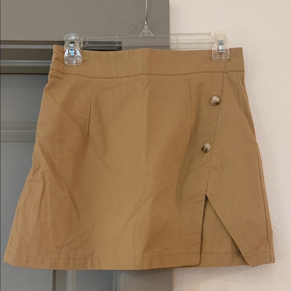 Tan Mini Skirt with Button Detail